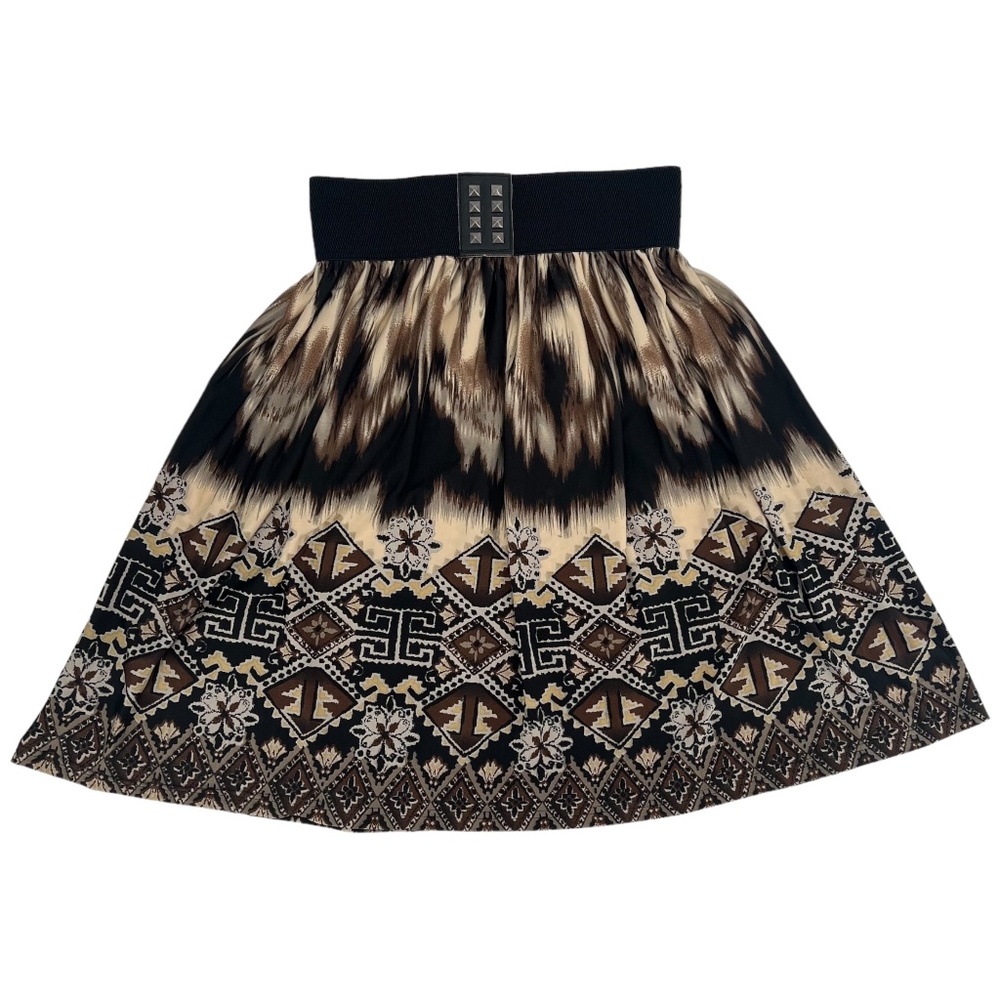 Jon & Anna Brown Tan Tye Dye Aztec Print A-Line Skirt Size Medium